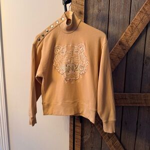 Kenzo Paris Women Beige Embroided Mock Neck Sweatshirt-Size XS